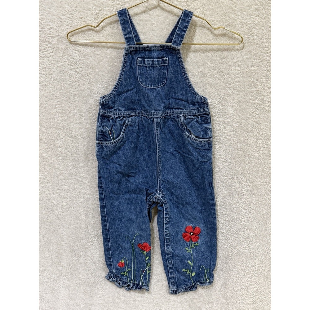 VTG 2002 Gymboree Poppies Girls 3T Denim Jean Overall Romper Embroidered Flower